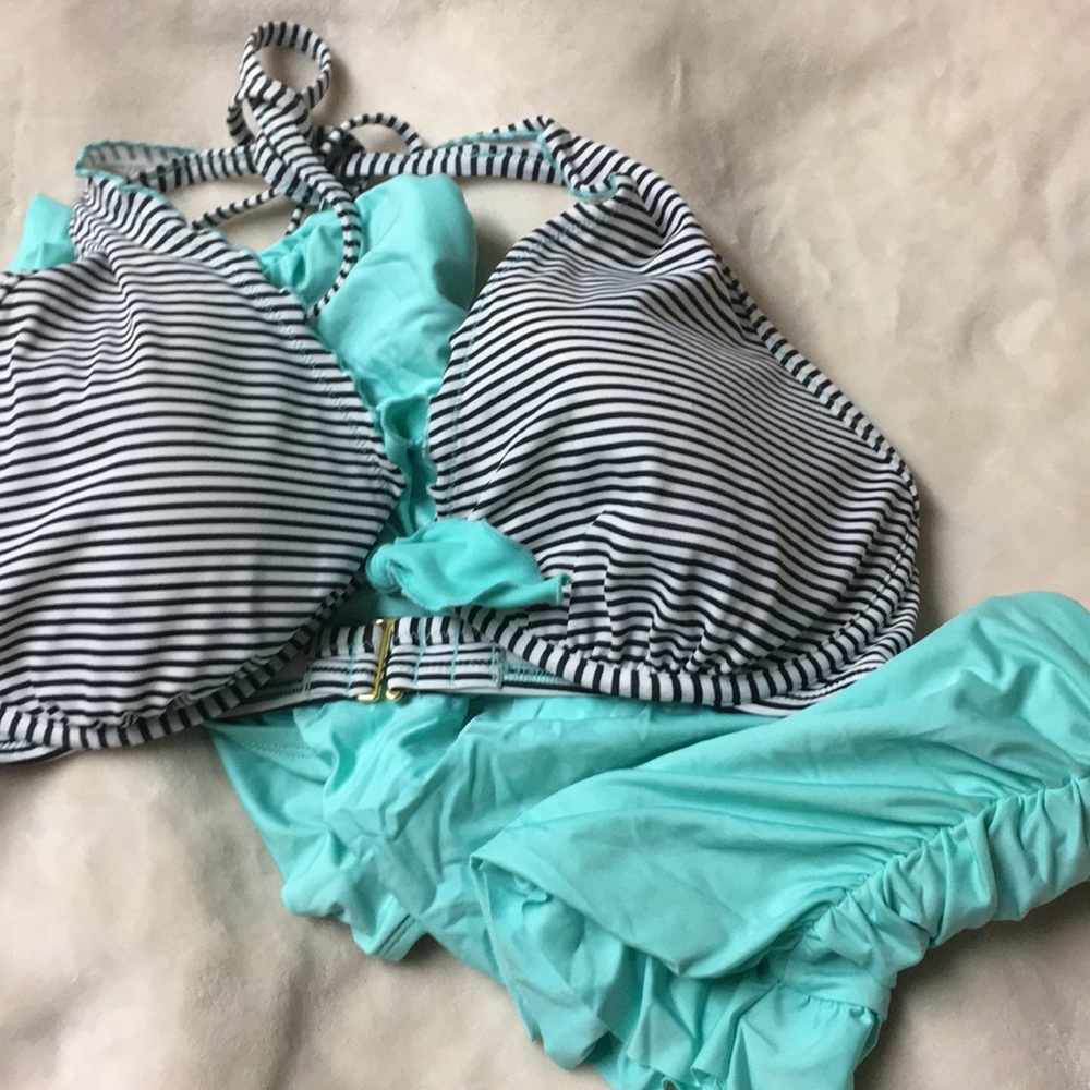 Ruffled, Teal Two Piece